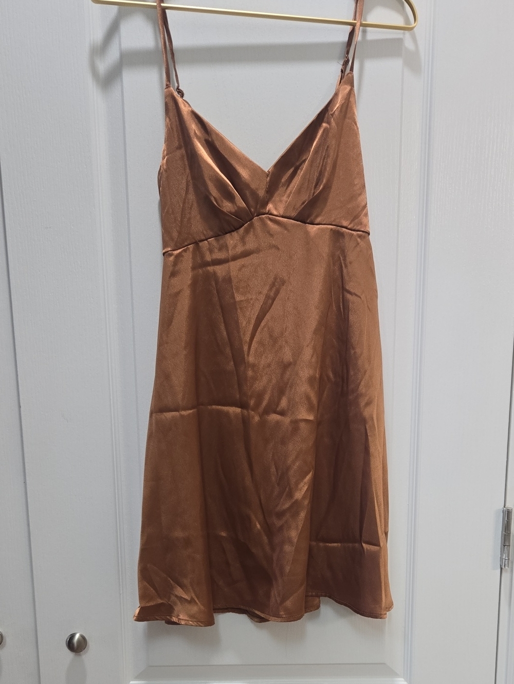 Satin Mini Slip Dress in Copper Tone